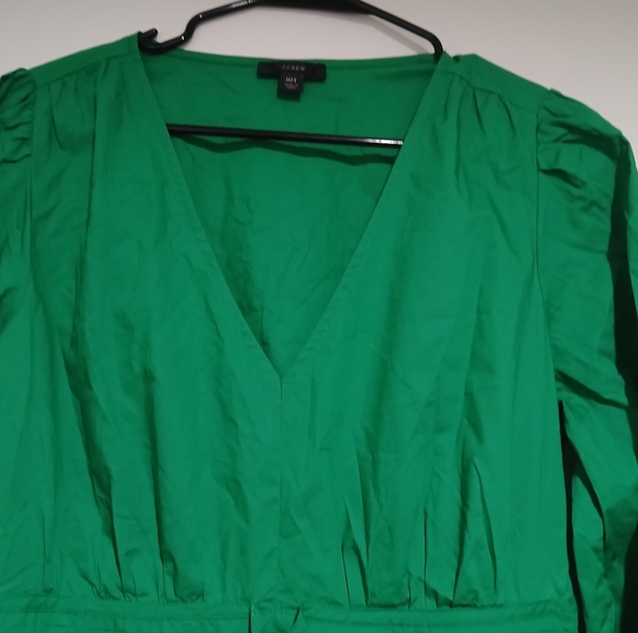 J. Crew Vibrant Kelly Green Long Sleeve Poplin Dress - Picture 3 of 16